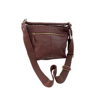 Tommy Bahama Brown Pebbled Leather Crossbody Bag Braided Detail Adjustable Strap